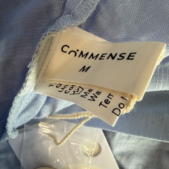 Commense Linen Blend Pleated Cutout Minimalist Old Money Elegant Blue Maxi M - Picture 3 of 5